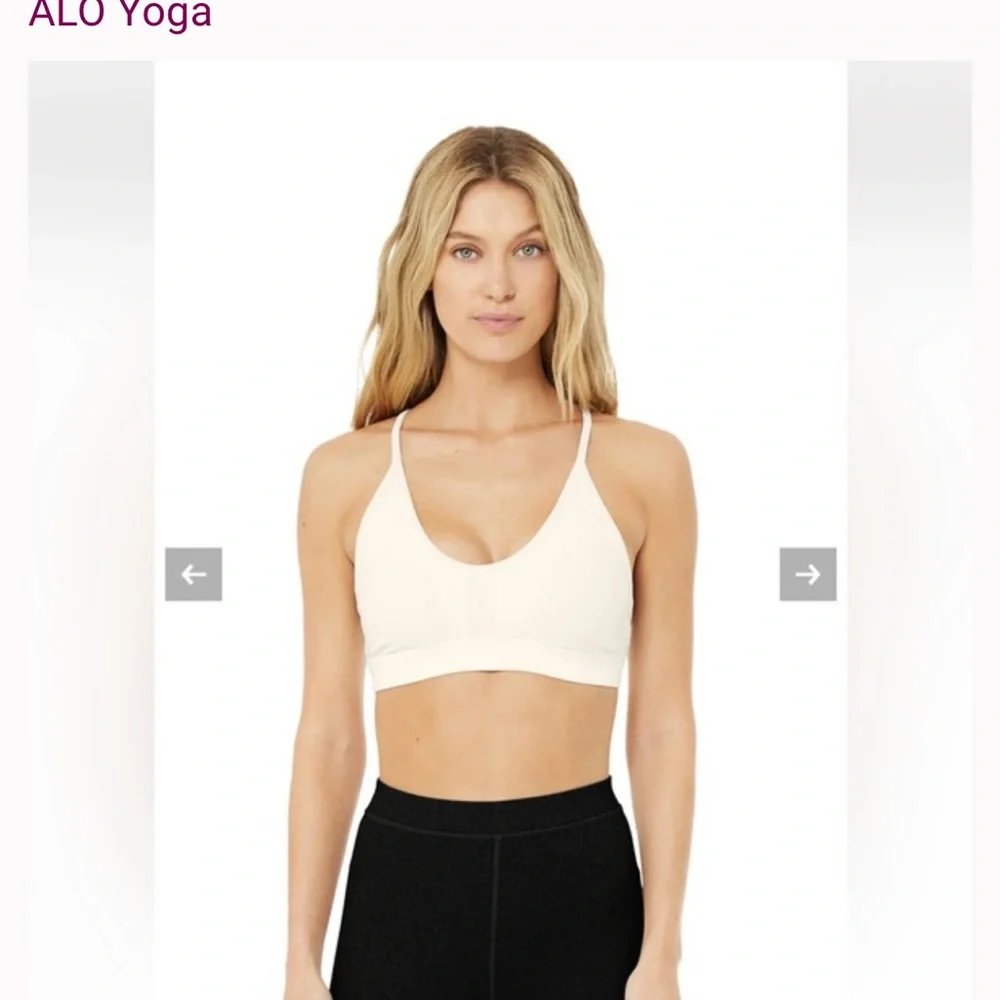 ALO Yoga White Ribbed Racerback Sports Bra